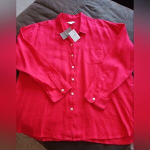 J Jill 100% Linen NEW Geranium Red Size Lp NWT